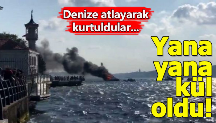 Boğaz'da yanan tekneden atlayarak kurtuldular!