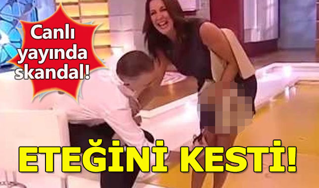 Canlı yayında sunucunun eteğini makasladı