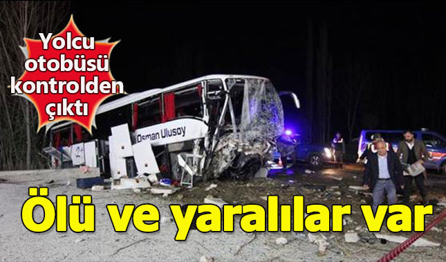 Çorum'da yolcu otobüsü istinat duvarına çarptı