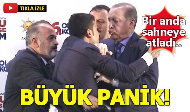 Cumhurbaşkanı Erdoğan'a sarılmak isteyen adam panik yarattı