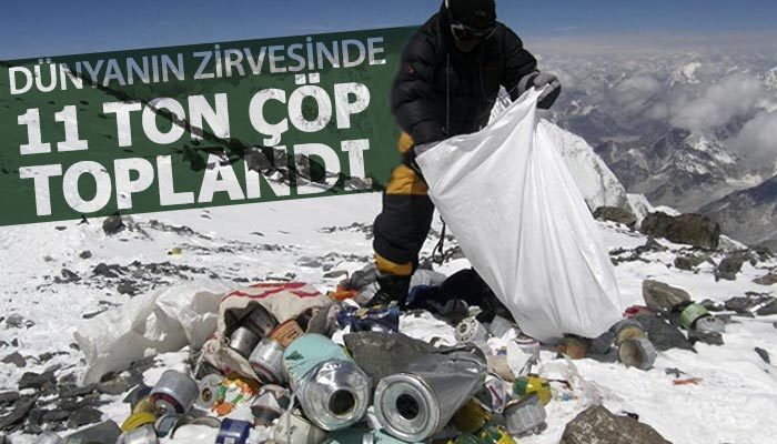 Dünyanın zirvesi Everest'ten 11 ton çöp toplandı