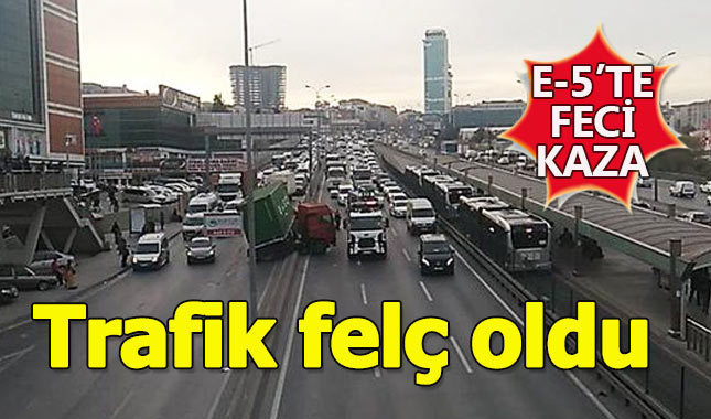 E-5'teki kaza trafiği durma noktasına getirdi - İstanbul trafik yol durumu