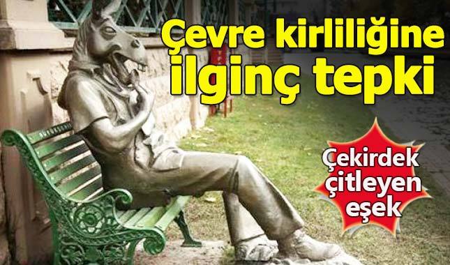 Eskişehir'de çevre kirliliğine 'çekirdek çitleyen eşek' heykelli tepki