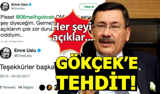 FETÖ firarisi komiser, Gökçek'i twitterdan tehdit etti