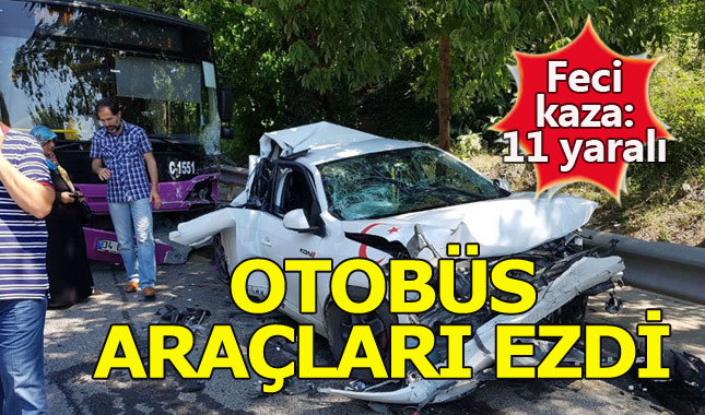 Freni patlayan otobüs 10 aracı ezdi: 11 yaralı