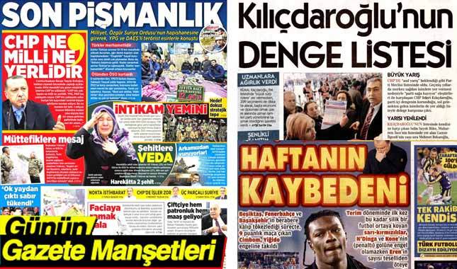 Gazete Manşetleri oku 5 Şubat 2018 - Gazetelerin ilk sayfaları - Hürriyet Milliyet Habertürk Sabah Sözcü Cumhuriyet