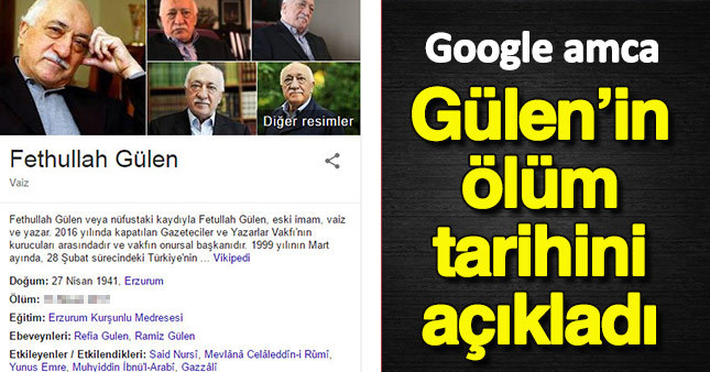 Google'da Fetullah'ın ölüm tarihi