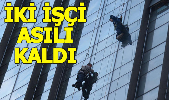 Göztepe'de 20 katlı binada 2 işçi asılı kaldı