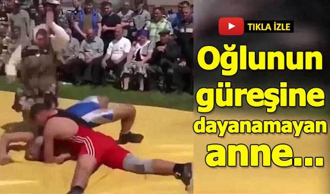 Güreş müsabakasında esnasında oğlunu rakipten kurtaran anne...