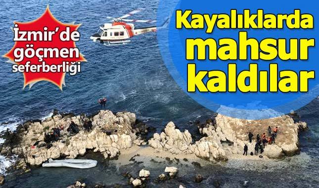 İzmir'de 68 göçmen, kayalıklarda mahsur kaldı