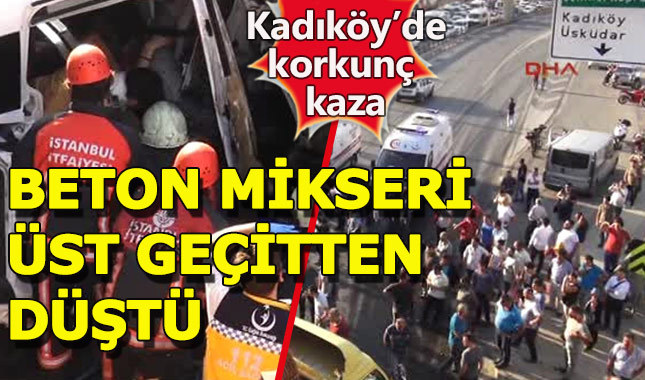 Kadıköy'de beton mikseri araçların üzerine düştü