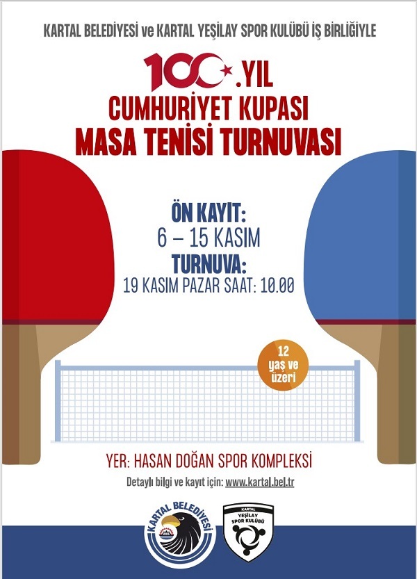 Kartal Belediyesi, 100. Yıl Cumhuriyet Kupası Masa Tenis Turnuvası'na Ev Sahipliği Yapacak