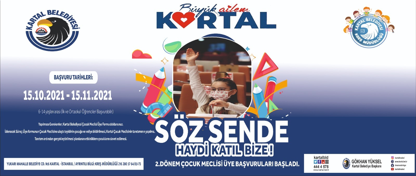 Kartal Belediyesi Çocuk Meclisi'nin 2. Dönem Üye Başvuruları Başladı