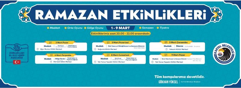 Kartal Belediyesi'nin Geleneksel Ramazan Etkinlikleri 2 Mart Pazar Günü Başlıyor