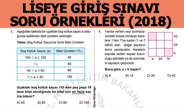 Liseye giriş sınavı soru örnekleri açıklandı - Sayısal soru örnekleri - Sözel soru örnekleri meb.gov.tr