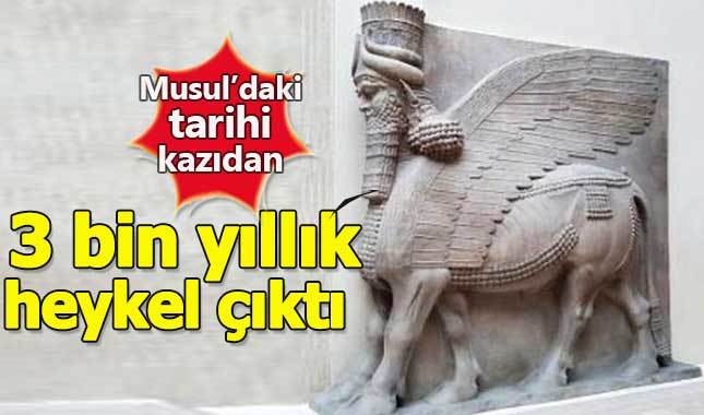 Musul'da 3 bin yıllık Kanatlı Boğa Heykeli bulundu