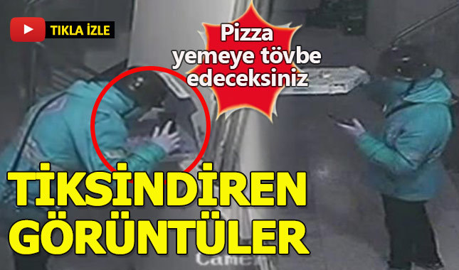 Pizzaya tüküren kuryenin mide bulandıran görüntüleri