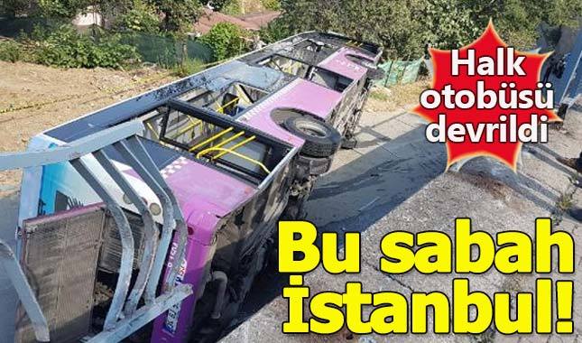 Sarıyer'de halk otobüsü devrildi