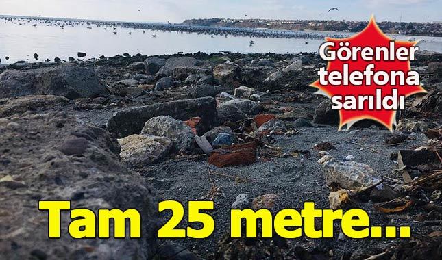 Silivri'de çarpıcı manzara! Deniz suyu 25 metre çekildi