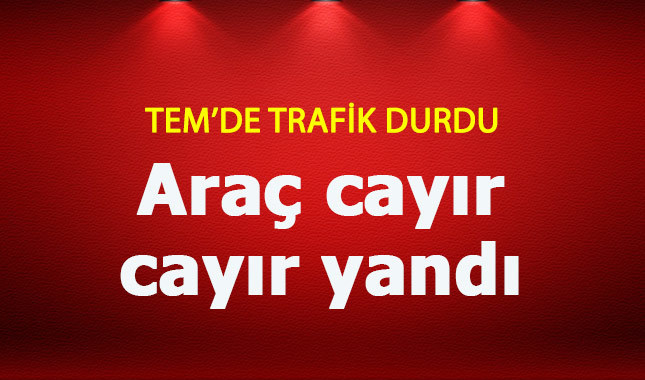 TEM'de bir otomobil alev aldı trafik kilitlendi
