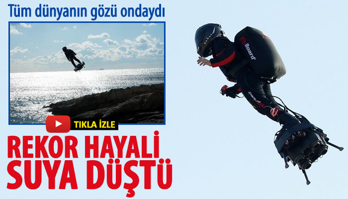 Uçan kaykayla rekor denemesi suya düştü