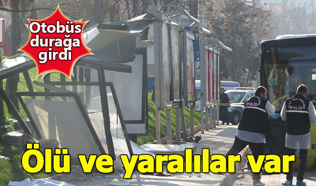 Üsküdar'da halk otobüsü durağa çarptı