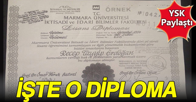 YSK Erdoğan'ın diplomasını paylaştı
