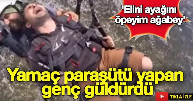 Yamaç paraşütü yapan genç güldürdü