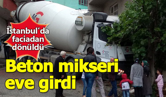 Yokuş aşağı kayan beton mikseri eve girdi